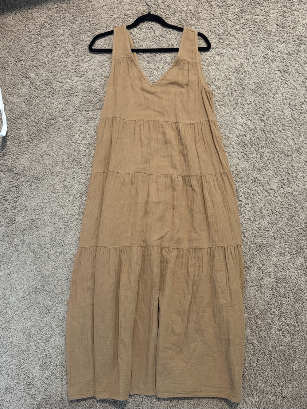 Quince V-Neck Sleeveless Linen Dress in Light Brown